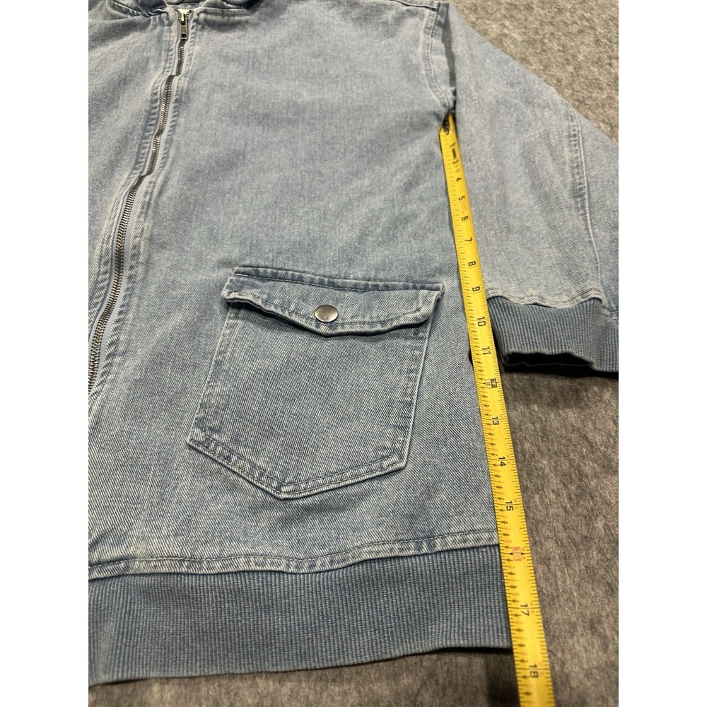 91 Cotton On Denim Blue Light Wash Hooded Full Zip Jean Jacket - Size 8 - Picture 9 of 11